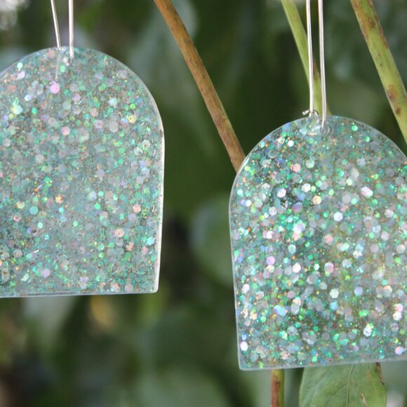 Turquoise Mermaid Glitter Earrings Hand Crafted - Picture 6 of 7